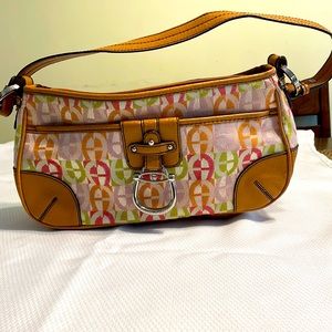 Vintage Etienne Aigner Tapestry And Leather Logo Shoulder Bag Purse. One owner